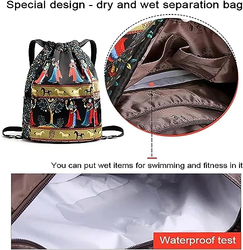 Lilyasion Drawstring Backpack, Drawstring Foldable Large Capacity Dry-Wet Separation Travel Sports Backpack (B)2