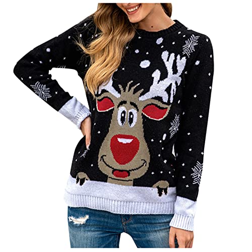 Generisch Strickpullover Damen Weihnachten Rundhals Sweater Cute...