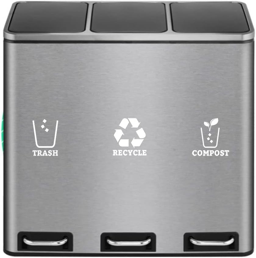 Trash Recycle Compost Stickers Set of 3 Recycle Vinyl Decal Sticker for Trash Can, Compost Bin, Recycle Bin Symbol to Organize Garbage containers or Trash cans (White, 5 Inch)