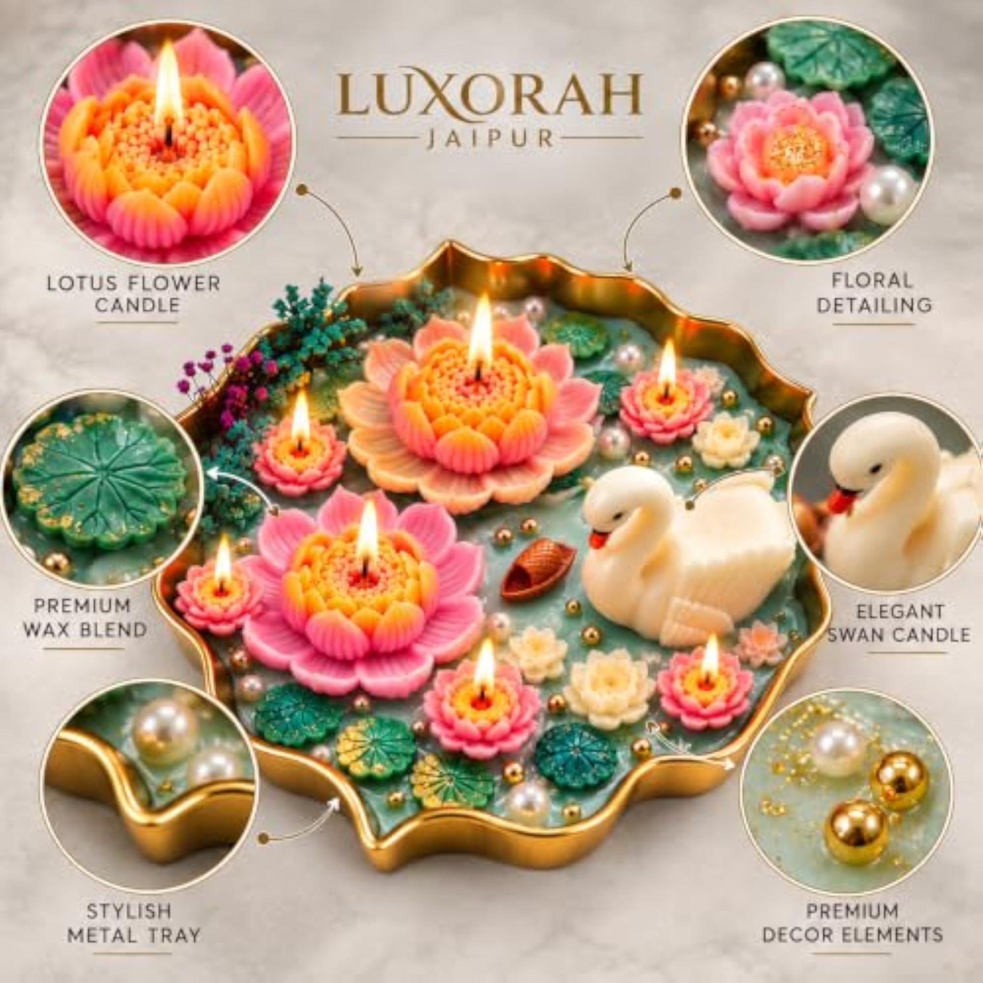 Swan & Lotus Decorative Urli Candle for Diwali & Home Decor