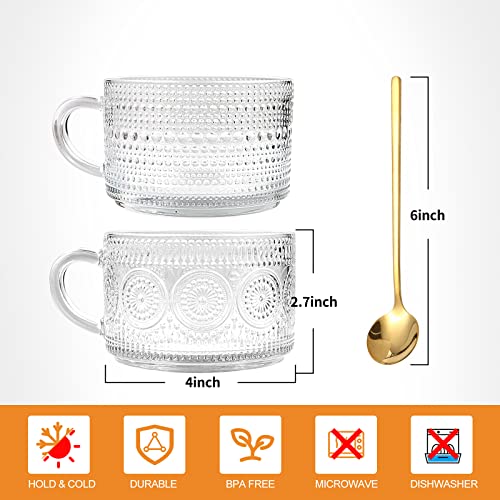 Vozoka Vintage Glass Coffee Mugs, 14Oz Set Of 4 Clear Coffee Cups, Latte Mugs, Coffee Bar Accessories, Iced Coffee Glasses, Ideal For Cappuccino, Latte, Cereal, Yogurt, Milk, Gifts #TOP1
