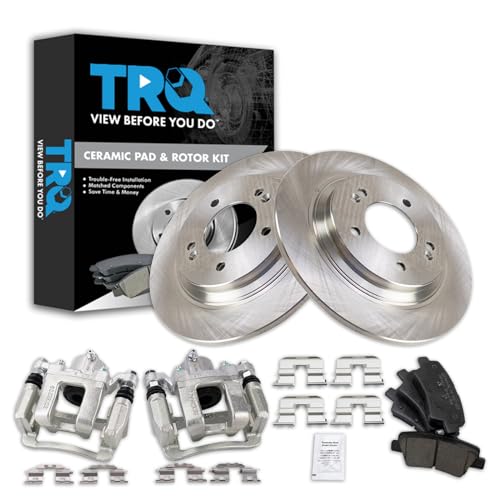Image of TRQ Rear Brake Pad and Rotor Set Ceramic Rotors Calipers