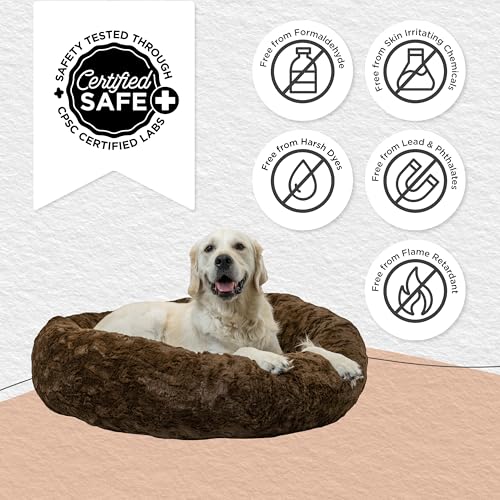 Image of Best Friends by Sheri The Original Calming Donut Dog Bed for Large Dogs up to 100 lbs, Lux Faux Fur, Dark Brown, Large, 36 inch x 36 inch