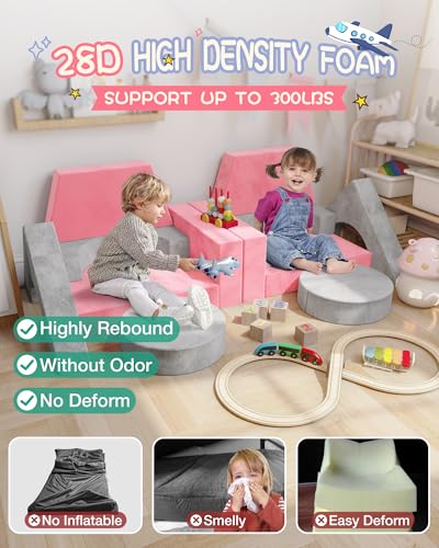YEFU 15pcs Modular Kids Play Couch Set - Convertible Sofa for Toddlers & Children, Grey