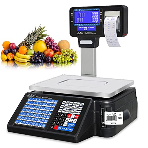 Image of Label Printing Scale, Commercial Digital Price Computing with Double-Sided Pole Display Electronic Balance Cash Register, 30/60lbs Capacity, for Supermarket/Retail Store