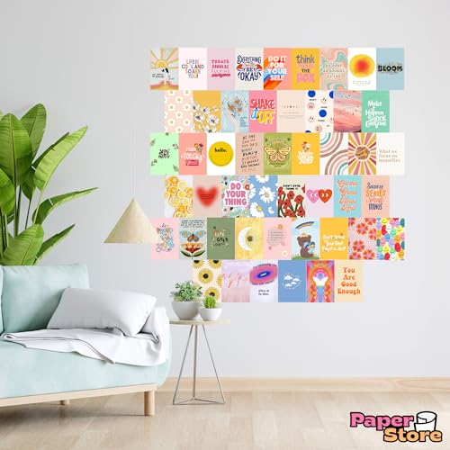Image of Paper9store Pack Of 50 Aesthetic Wall Collage Kit - 4?6 Inches Self Adhesive Wall Posters For Bedroom, Living Room, Office A6 Size (Positive)