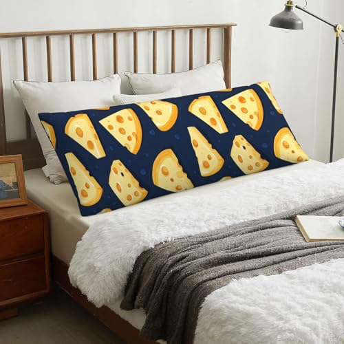 Funda de almohada corporal con cremallera, funda de almohada corporal con estampado de queso brillante, suave, cómoda, larga extraíble