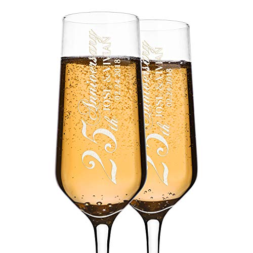 Set Of 2, Personalized Champagne Flutes - Toasting Glasses For Couples W/ Last Name And Date, Custom Engraved Champagne Glass - #S17 #TOP7
