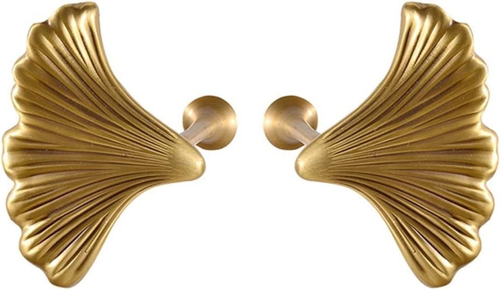 CSNBDMBBSH Curtain Holdbacks, Curtain Holders, 2 Pack Ginkgo Biloba Curtain Holdbacks Brass Curtain Hooks Curtain Tiebacks for Wall Metal Curtain