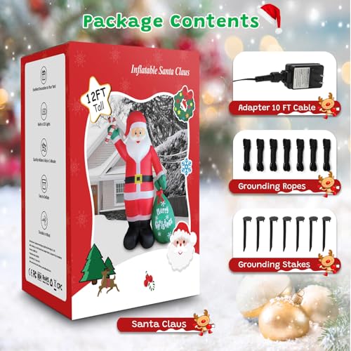 Père Noël géant gonflable avec lumières LED intégrées installation facile - 7