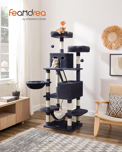 Image of Feandrea Cat Tree, 66.1-Inch Large Cat Tower, Multi-Level Condo, Smoky Gray