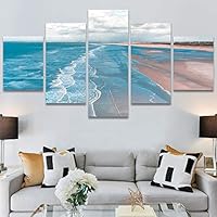 SIGNWIN 5 Panel Canvas Wall Art Beach Blue Coastal Cool Photography Relax/Calm for Home Decorations Ready to Hang - 60