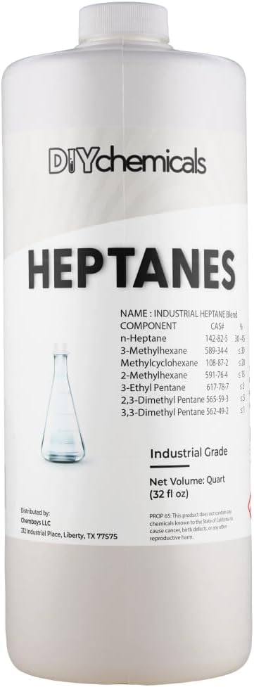 DIYChemicals Heptanes โ- Industrial Grade Heptane Industrial Nonpolar Solvent for Cements, Ink, Extractions - Made in USA - 5 Gallon