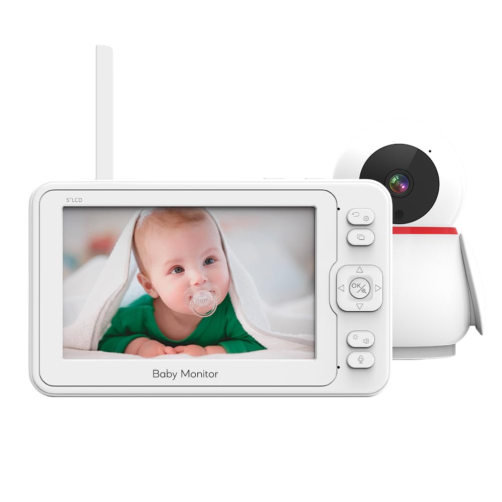 Babá Eletrônica Tela Lcd de 5" Câmera Sem Fio Branca Monitor para Bebês com Vídeo 1080p