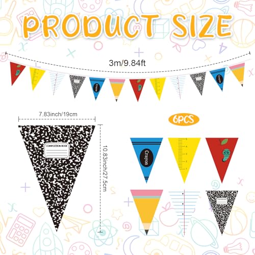 Image of VitalCozy 5 Pcs Back to School Decorations Crayon Kindergarten Banner 2026 Preschool Decorations 49 ft Rainbow Teacher Pennant Flag Classroom Hanging Triangle Flags Classroom Decoration Kit