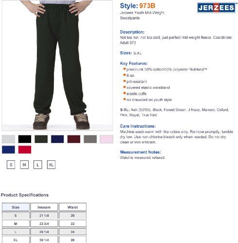 Jerzees Youth 8 oz. NuBlend 50/50 Sweatpants, Forest Green, L2