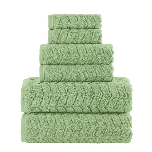 Image of Elegant Comfort Luxury 6-Piece 100% Turkish Cotton Jacquard Braided Textured Premium Hotel Quality Towel Set- Soft and Absorbent, Includes 2 Bath Towels, 2 Hand Towels and 2 Washcloths, Sage
