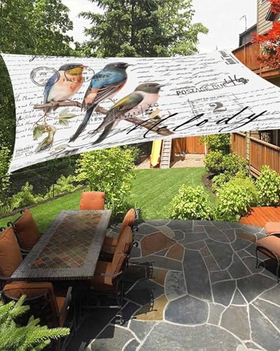 Animal Birds Sun Sail Shades Rectangle Canopy,Sunlight Block Heavy Duty Curved Backyard Shade Cover,Waterproof Sun Shades for Patios Garden Outdoor,6.5'x10' Old Newspaper English Newsprint White