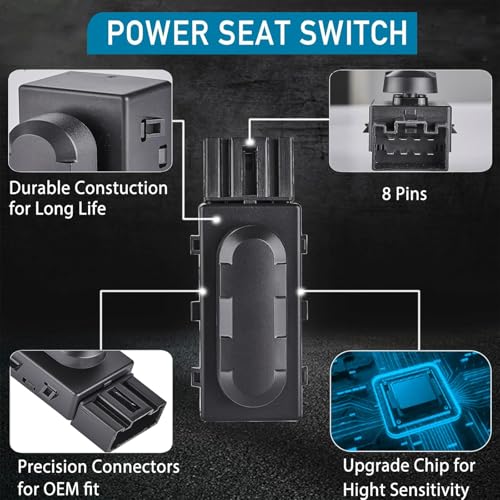 6 Way Driver Side Power Seat Adjustment Switch w/Knob Cover Compatible with Ford Edge Escape Expedition Flex F150 F250 F350 F450 F550 Super Duty MKX Milan Replaces# 9L3Z14A701A 5F9Z14A701AA PSW5