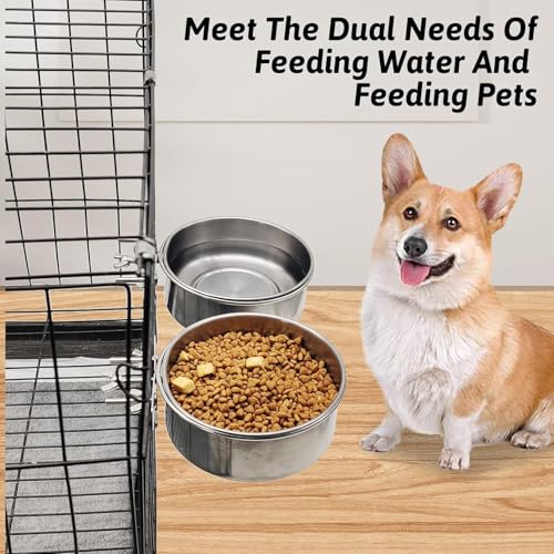 Kathson 2 Stück Hundekiste Schüssel Edelstahl Welpen Schalen Durable Spill-Proof Pet Wassernapf Hanging Wasser/Futter Metallschalen für Welpen mittelgroße Hunde Katzen (5.51 'x 2,2')