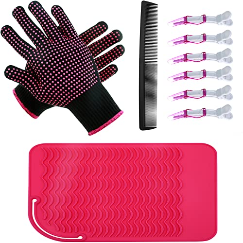 Image of Heat Gloves for Hair Styling,Heat Resistant Gloves for Hair Styling Curling Iron Glove Heat Resistant Mat Curling Wand