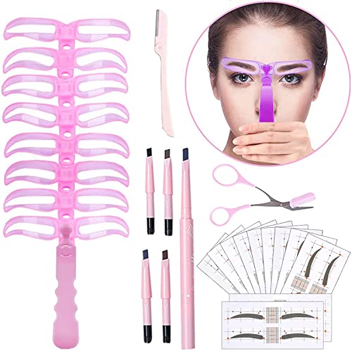 LABOTA Pochoir Sourcils 8 Styles Sourcils Carte,Modèle de Sourcil Réutilisable Outil pour Débutant Maquillage Pochoirs à Sourcils Kit