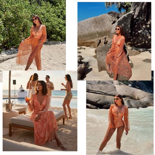 Image of AARAM Stylish Premium Women's One Piece Swimsuit with Cover Ups Wrap Skirt Sarong Floral Print Monokini Tummy Control Swimwear, Printed Costume Women Beach Wear