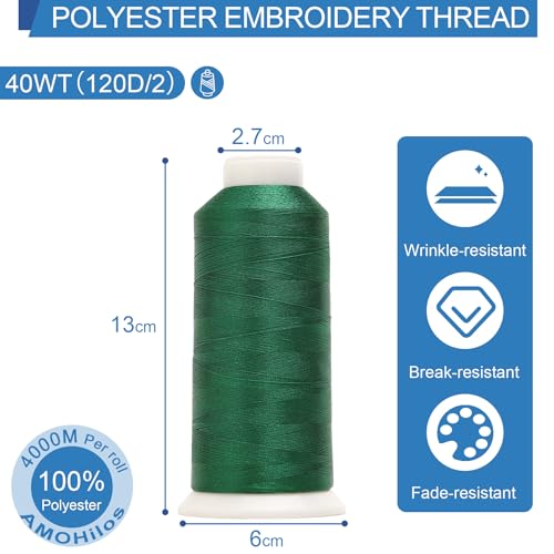 Image of High Tenacity Polyester Embroidery Machine Thread 40WT(120D /2) 4000M Per Spool for Commercial and Domestic Embroidery Machine (Cadmium Green-1851)