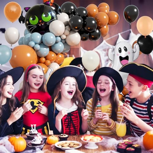 Image of Halloween Balloon Arch Kit,120PCS Halloween Sand White Black Orange Blue Balloon, Ghost Foil Ballons for Halloweenday Party Decorations BOO Party Supply Birthday,Baby Shower