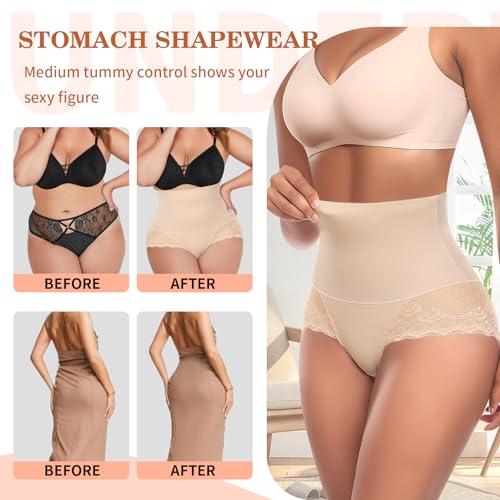 Image of Werena Tummy Control Shapewear Panties for Women High Waist Body Shaper Underwear Lace Shaping Girdle Briefs