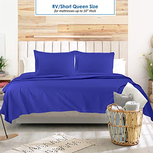 Image of Nestl Royal Blue Short Queen Sheets for RV, Hotel Luxury RV Queen Sheets Set, 6 Piece Fitted Bed Sheet Set and Pillowcases, Super Soft, Wrinkle-Free, and Breathable Camper Bedding