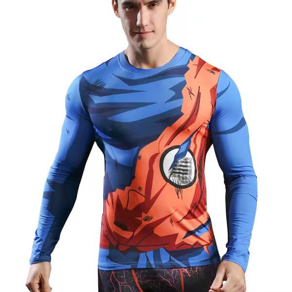 CosFitness Anime Gym T Shirt, Funny 3D Muscle Japanese Animation Cosplay Fitness Compression Long Sleeve for Men, Lite Series