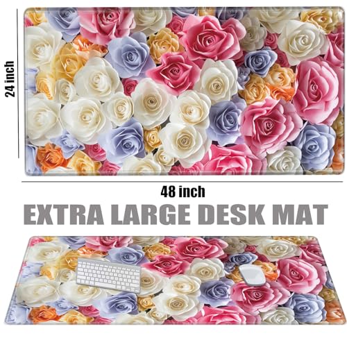 Image of Giant 48x24 Large Mouse Pad XXXL Desk Mat Gaming Mousepad Huge Desk Pad Pink Rose 4XL Full Computer Mat for Protector Desktop Wireless