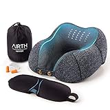 🎁 𝐁𝐎𝐍𝐔𝐒 - Du erhältst zusätzlich eine Nylon-Tragetasche, eine hochwertige verstellbare Schlafmaske und Ohrenstöpsel. Eine Seitentasche am Kissen bietet Platz für die Aufbewahrung kleiner Utensilien. Ein rundum Sorglos-Reisepaket. Perfektes Nackenkissen für Flugzeug, Auto, Bahn auf der Couch oder im Büro geeignet.
