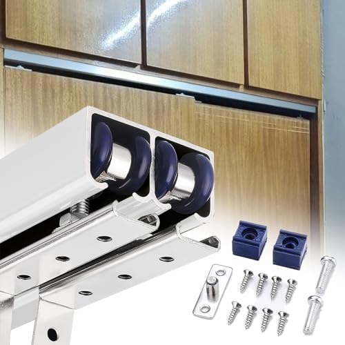 EXCLURA Kit Porte Coulissante Double Canal U Rail de Porte de Dressing Coulissante, Kit de Quincaillerie de Porte Grange Coulissante avec roulettes à 4 Roues,...