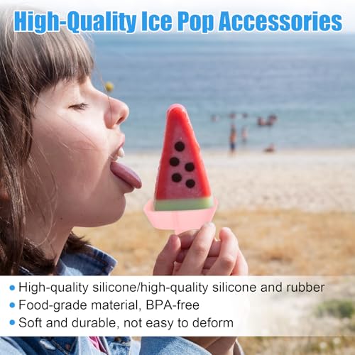 4 Stück Eishalterung Kinder, Silikon Eis Tropfschutz Stiel Halter mit Strohhalm für Eislutscher Unterschiedlicher Größe, Wiederverwendbares Eis Zubehör für Jungen & Mädchen in Bunt