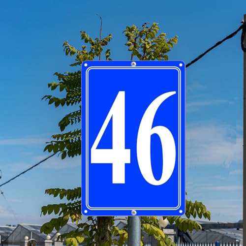 Image of Premium Aluminum Number Signs 46, Metal 12 inch X 8 inch Blue Numbered Signs Outdoor for Parking Lots, Floor, Dock, Court, Aisle, Field, High Visibility, No Fade, Weather-resistant