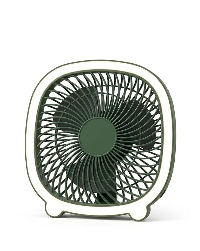 portable rechargeable usb desk fan with led light and adjustable speeds quiet personal cooling fan for office study table home travel compact lightweight high speed mini desktop fan white small size