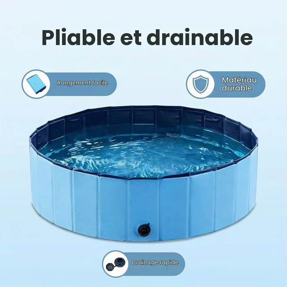Piscine Pliable Chien Ø 100 cm, Hauteur 30 cm,Dog Paddling Pool avec bonde,Foldable Pet Pool,PataugeoireChien,Piscine Portable Chien,en PVC résistant aux Rayures
