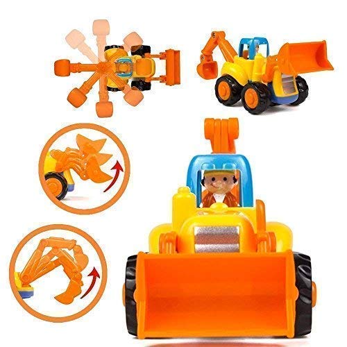 Image of Unbreakable 4 Pcs Building Construction Truck Toy Set for Kids Boys Girls Friction Powered Cement Mixture Dumper Tractor Excavator Toy Pull Back Vehicle (Multicolor)