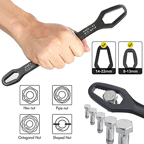 Universal Torx Wrench Double-Head Self-Tightening Wrench, 8-22Mm Universal Wrench, Chrome Vanadium Steel Adjustable Wrench Non-Slip Multi-Purpose For Most Of Nuts And Bolts Repair(Black+Silver) #TOP5