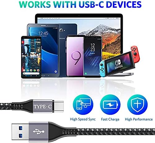 USB C Cable Fast Charge[4Pack,1M+2M+2M+3M],USB Type C Charger Cable Fast Charging Lead For Samsung Galaxy S10 S9 S8 S20 S21 Plus Ultra 5G,A52 A72 A32 A42 A51 A71,HTC 10/U12+,LG G5/G6-Nylon Braided
