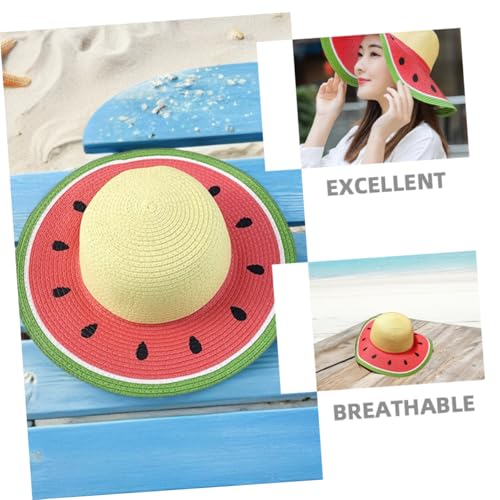 ABOOFAN Girls Wide Brim Watermelon Sun Hat Uv Straw Cap for Toddlers Lightweight and Portable for Outdoor Activities and Travel Ages3