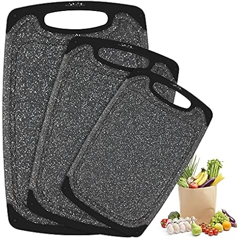 Chopping Boards Set, BPA Free Kitchen Plastic Cutting Boards with Non-Slip Feet and Deep Drip Juice Groove, Dishwasher Safe, Black (3-Piece Set) Cover