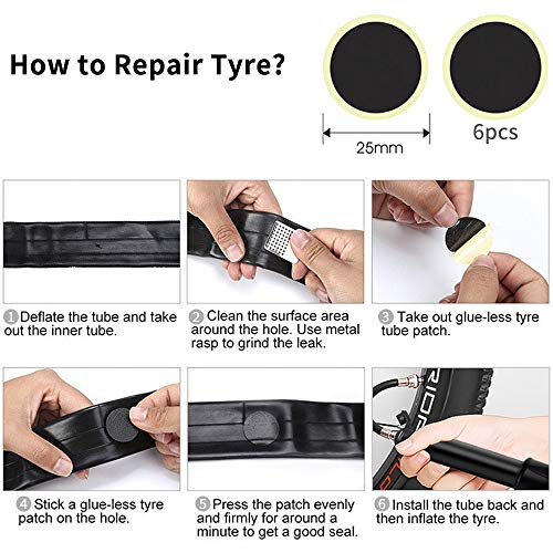 Mempedont Mini Bicycle Pump, Bike Tire Pump with Glueless Puncture Repair Kit & Mount Kit, Fits Presta & Schrader, for Road, Mountain & BMX Bikes, 100 PSI High Pressure, Fast Tire Inflation