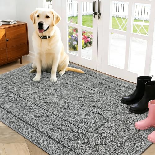 FONEYI Indoor Door Mat 32"x48", Front Door Mats Non-Slip Entryway Rug Washable, Absorbent Dirt Trapper Doormat, Low Profile Welcome Mat for Entryway, Machine Washable Inside Floor Mat, Light Grey