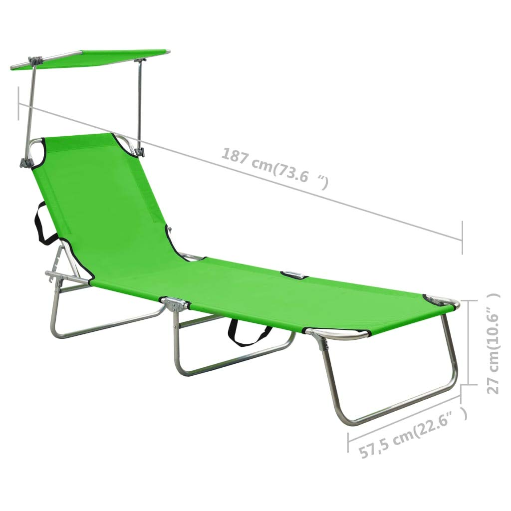 Fengshui Klappbare Sonnenliege Mit Dach Grün 110 Kg | Verstellbare Rückenlehne, Pulverbeschichtetes Aluminium, Leicht Zu Verstauen, Für Garten Terrasse Pool