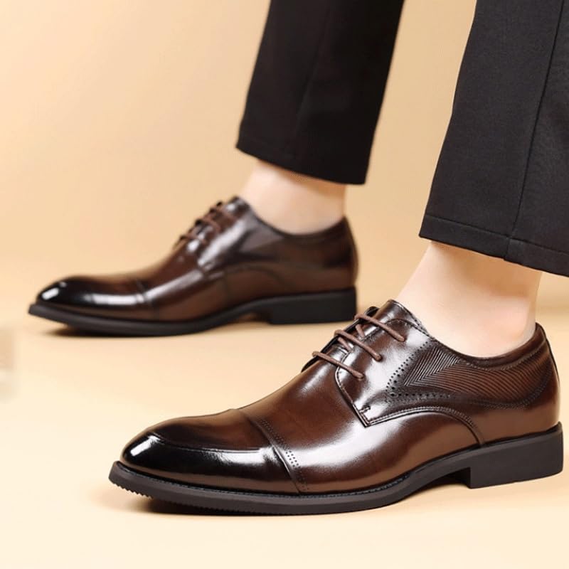 Formal Business Suit Tuxedo Shoes Men's Genuine Leather Lace Up Oxfords Comfort Wide Round Toe Non-Slip Dress Shoes4