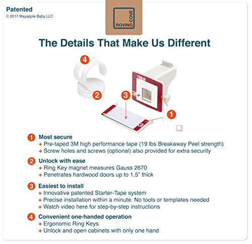 image for Roving Cove Magnetic Cabinet Locks Child Safety (4 Locks 2 Ring Keys),