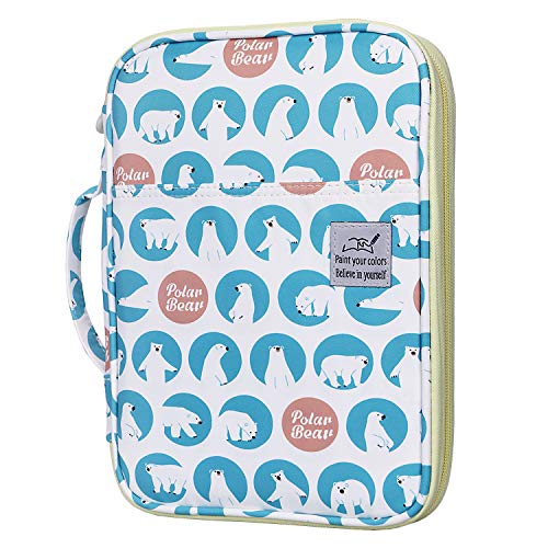 YOUSHARES 96 Slots Colored Pencil Case, Large Capacity Pencil Holder Pen Organizer Bag with Zipper for Prismacolor Watercolor Coloring Pencils, Gel Pens for Student & Artist (Polar Bear)